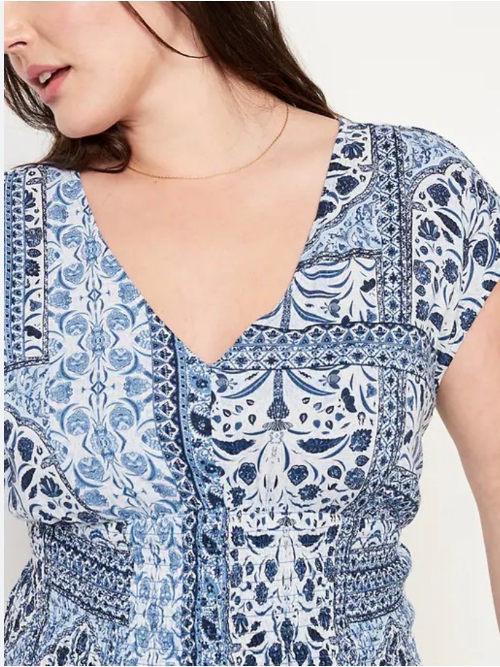 Old Navy Waist-Defined Midi Dress, blue & white paisley